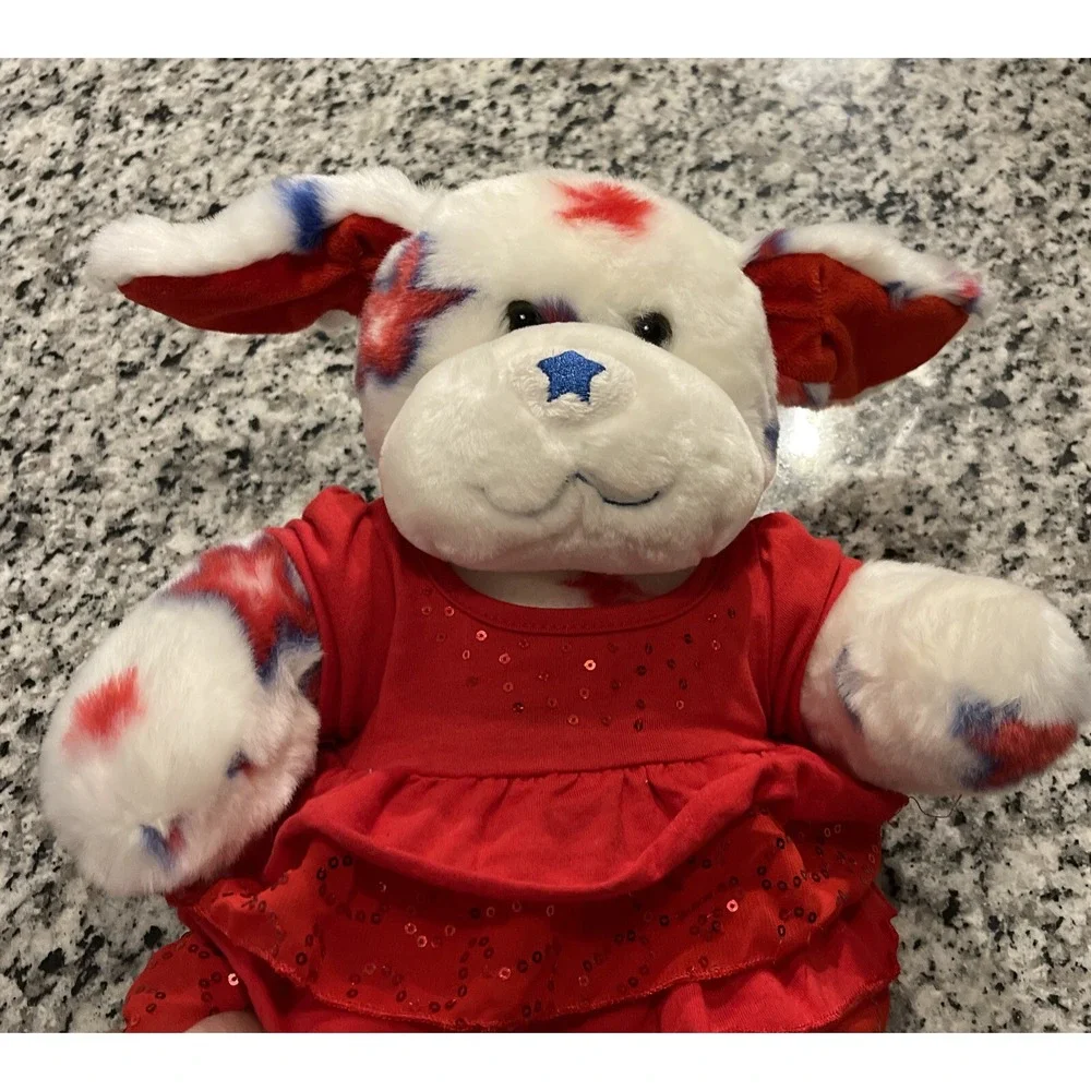 Build A Bear Stars Plush Puppy Dog Stuffed Red White Blue USA Patriotic BABW 15
